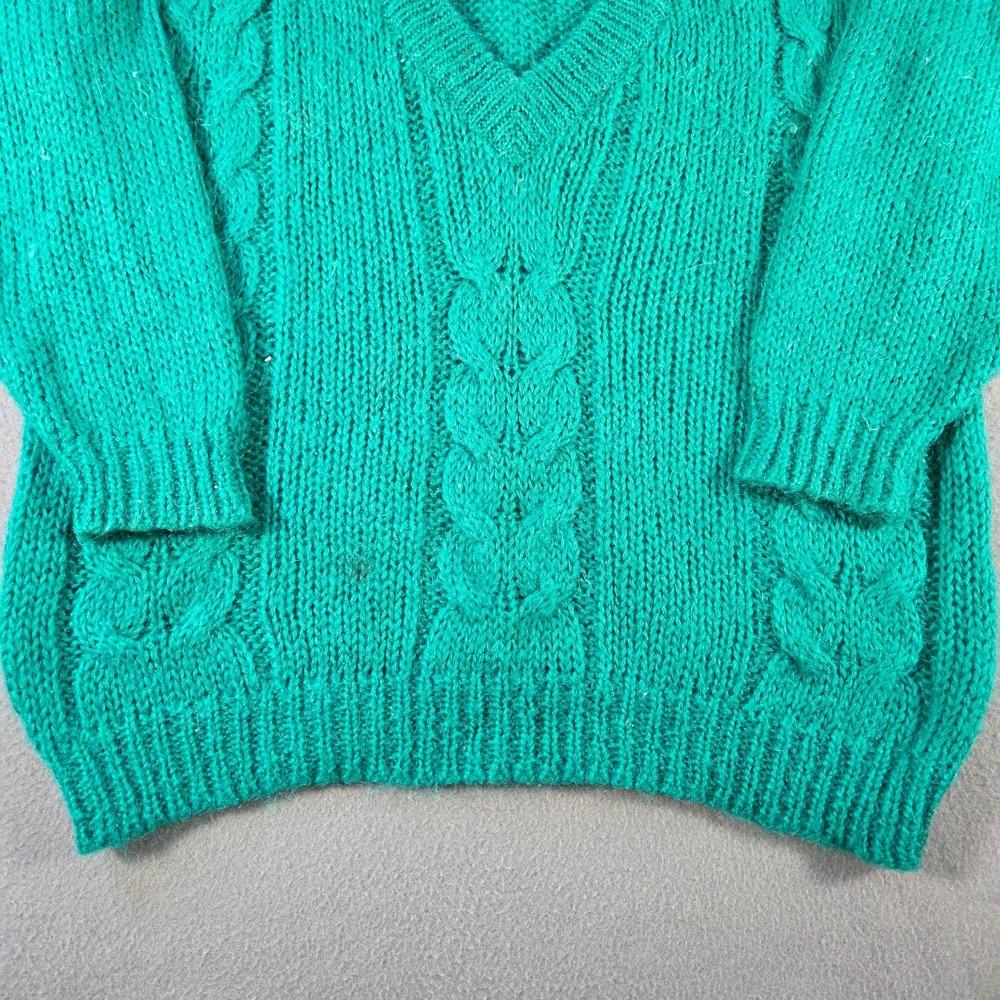 Rebecca Lynn Sweater Womens Large Green Mohair Blend Chunky Cable Knit V Neck - Picture 2 of 7